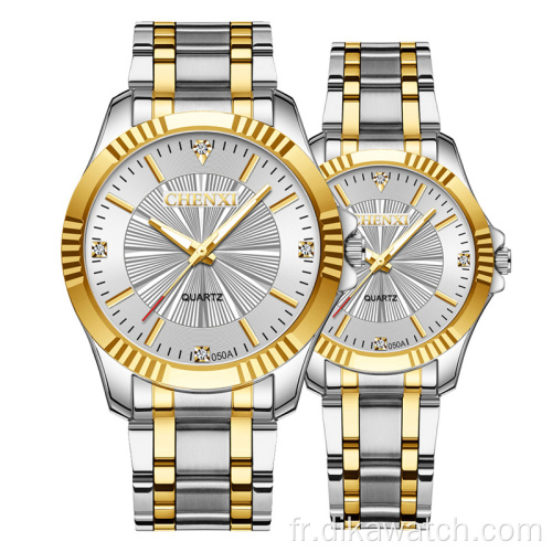 CHENXI nouveaux hommes femmes Quartz Couple montre mode étanche en acier inoxydable montre or luxe montre-bracelet 050A